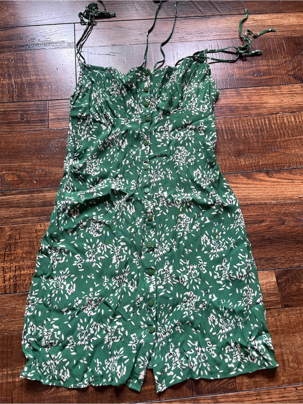 Green Floral Button-Front Sun Dress